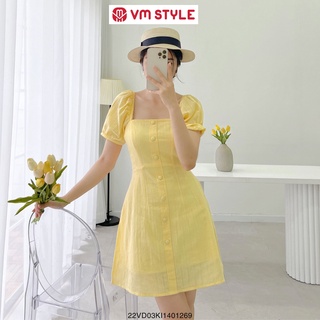 Đầm ngắn nữ VM Shop tay phồng dáng chữ A cổ U phối nút thời trang ulzzang 08633 22VD03KI1401
