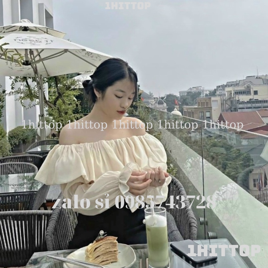 Áo babydoll tay bèo trễ vai chất tơ kaca DT0001 1hittop
