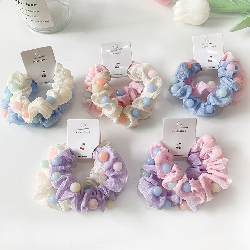 Set 2 Dây Buộc Tóc Bọc Vải Organza Màu Sắc Kẹo Ngọt Phong Cách Hàn Quốc