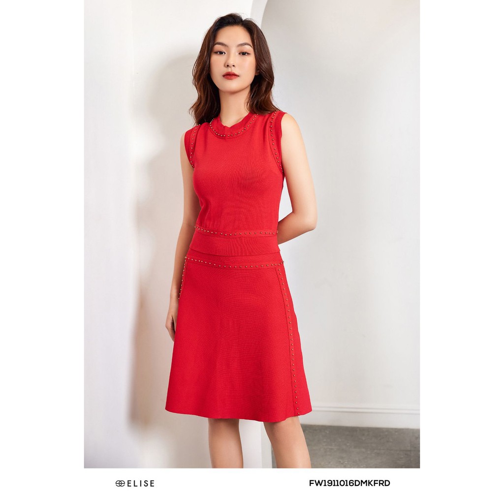 [Mã FAMALLT5 giảm 15% đơn 150k] Đầm len đỏ đính thiết kế Elise