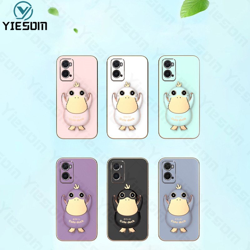Ốp Điện Thoại Silicon Dẻo Kèm Giá Đỡ Hình Chú Vịt Dễ Thương Cho OPPO A96 A76 A95 A74 A94 A93 A52 A92 4G 5G F17 F19 Pro