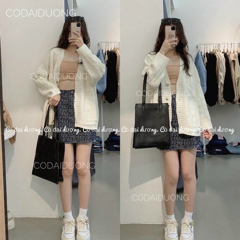 Áo khoác cadigan len thừng Quảng châu hai túi