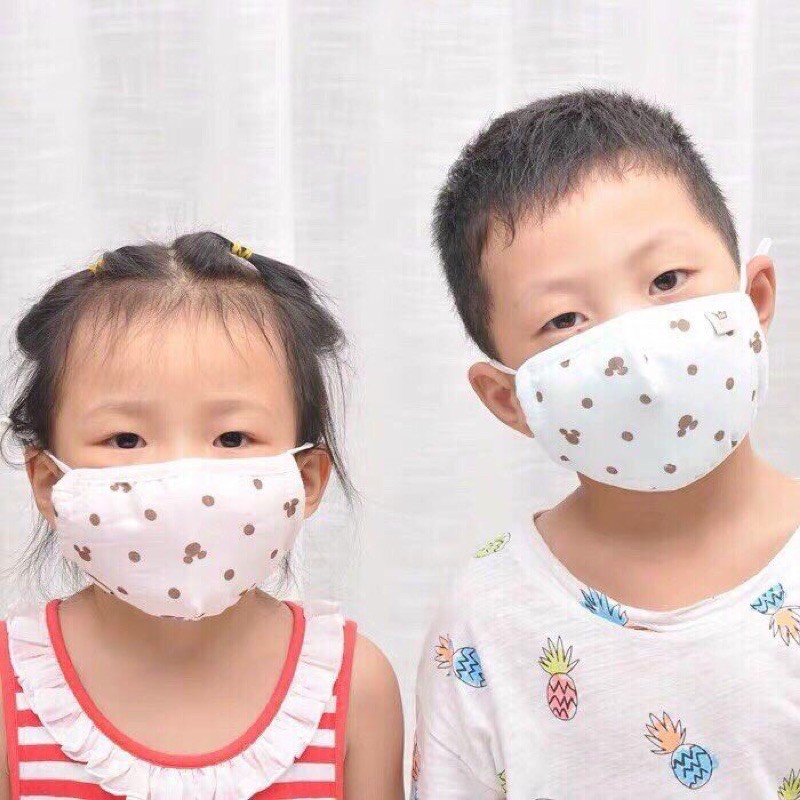 Khẩu trang vải cotton 3 lớp quai rút cho bé 0-4 tuổi