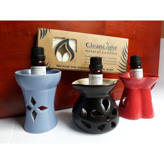 [SỈ]Combo 3 Đèn Đốt + 3 Tinh Dầu (Bạc Hà, Oải Hương, Sả Java) + 10 Viên Nến Tealight