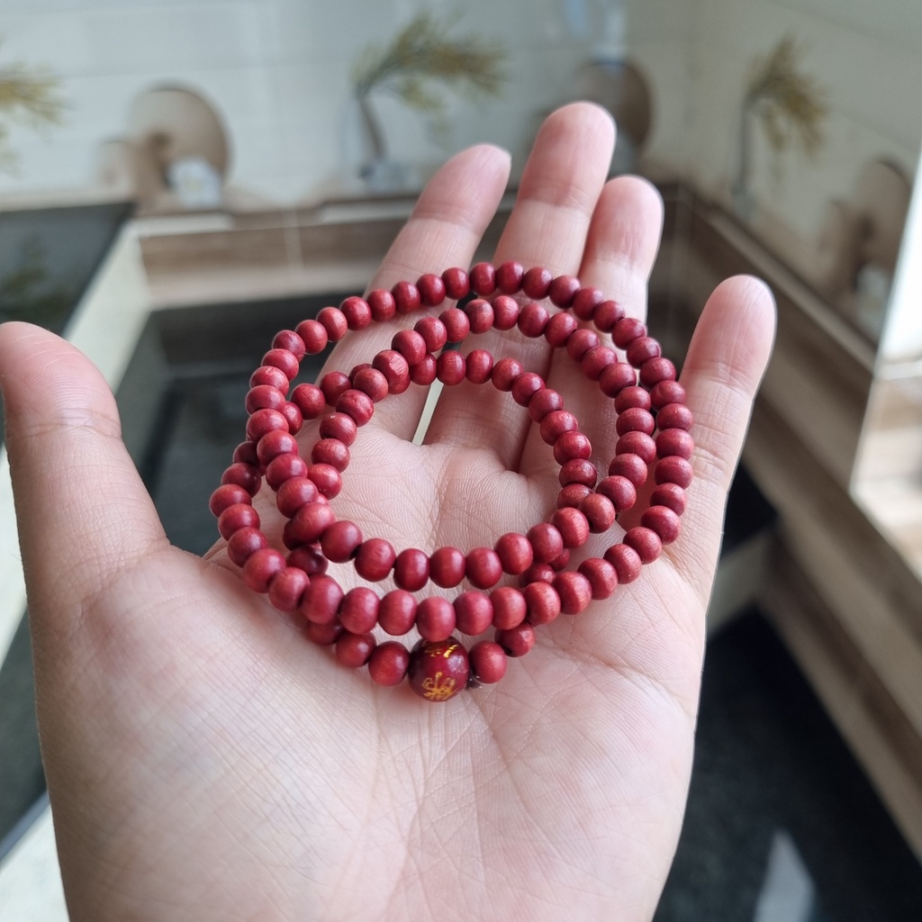 Vòng Tay Chuỗi Hạt Tràng 108 Hạt Gỗ Quấn Tay Ba Vòng Hạt 6 Ly