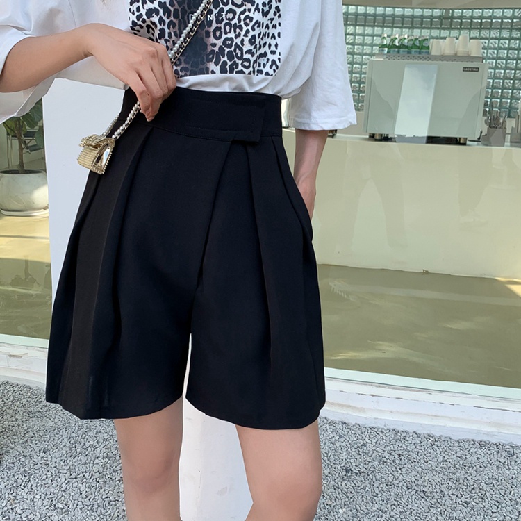QKOOLE  Quần ngắn ống rộng Lưng Cao Phong Cách Hàn Quốc Cho Nữ