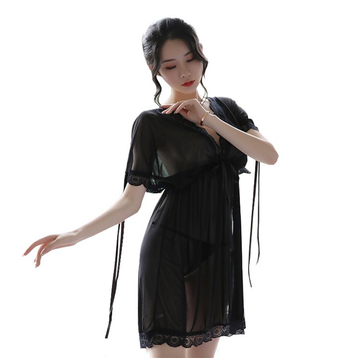 Váy ngủ ren sexy bẹt vai mặc hai kiểu đồ ngủ big size dưới 65kg chất voan thun voanvới màu trắng tinh khôi | BigBuy360 - bigbuy360.vn