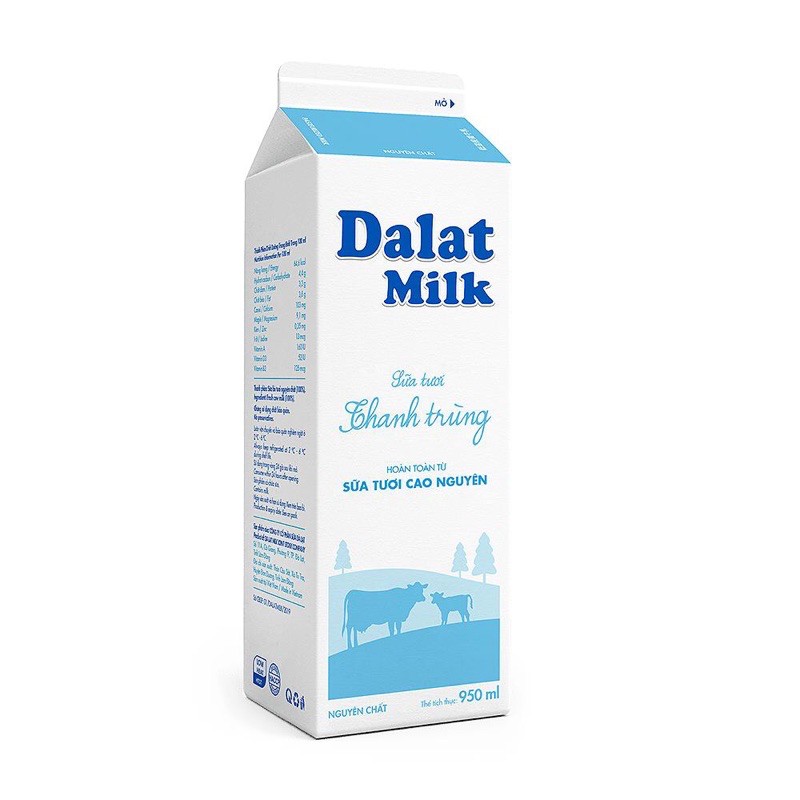 Sữa tươi thanh trùng không đường Dalat milk 950ml (Chỉ giao TPHCM)