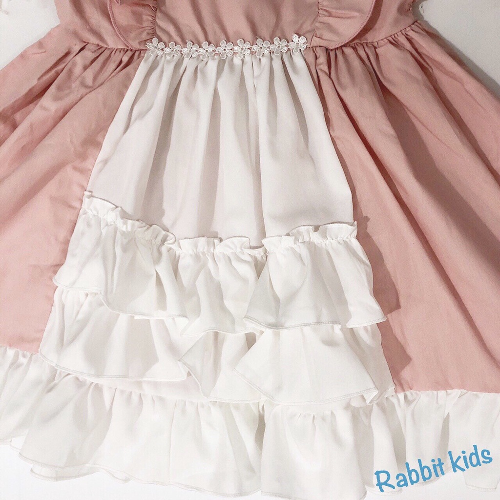 Đầm Lolita Cho Bé 💝FREESHIP💝 Đầm Tiểu Thư Nhún Bèo Bé Gái - Váy Công Chúa Chất Thô Mềm Màu Hồng Trắng