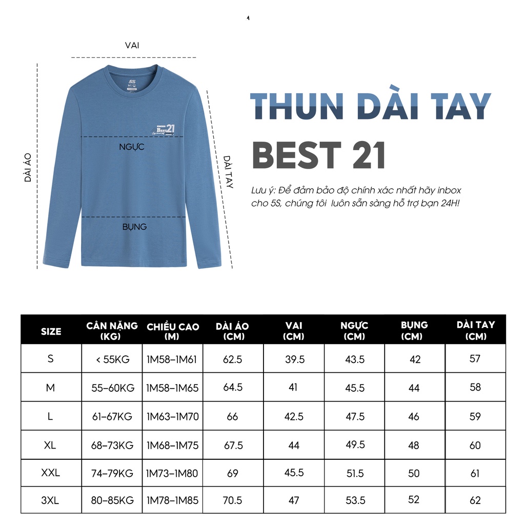 Áo Thun Nam 5S Tay Dài Cổ Tròn Cotton, Mềm Mịn, Thoải Mái, Dễ Chịu, Giữ Ấm