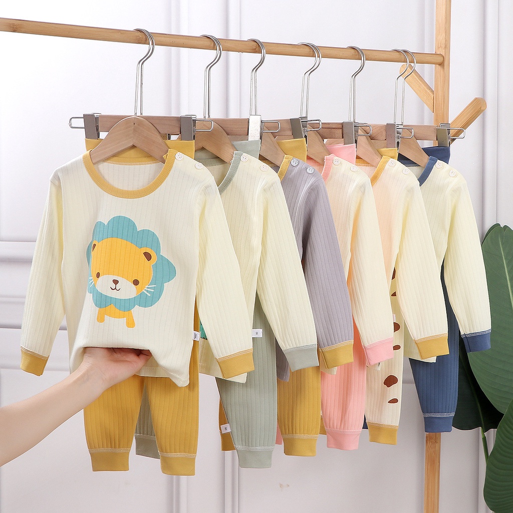 Bộ đồ ngủ tay dài vải cotton lụa phong cách Hàn Quốc thời trang thu đông cho bé 65-125cm