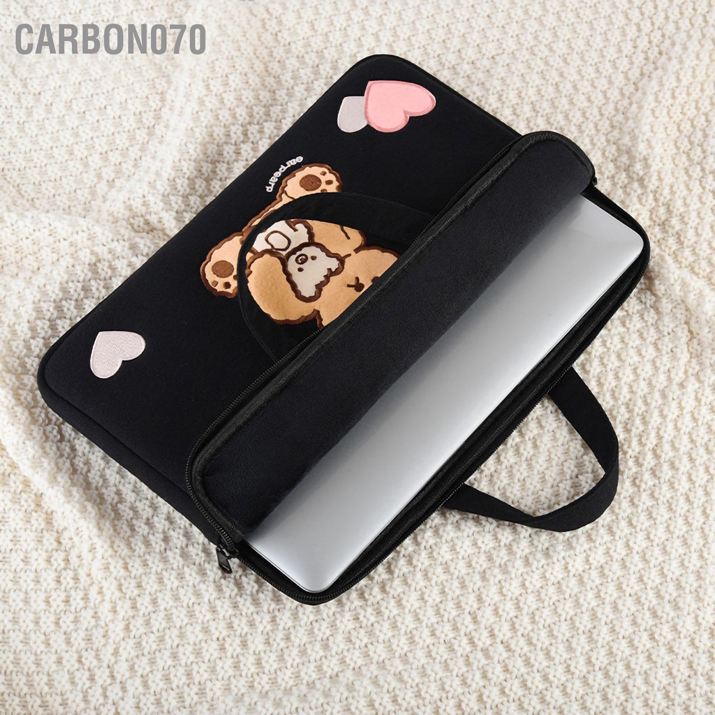 Carbon070 Gấu Túi đựng máy tính xách tay dễ thương chống va đập Hoa văn thêu dày Máy cho phòng tại nhà Du lịch 15.6in