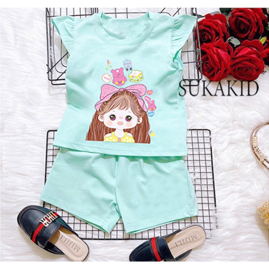 ( Km ) COMBO 3 Bộ đồ bé gái tay cánh tiên hinh bé gái cột nơ gấu từ 6kg đên 30kg.BDBG59.