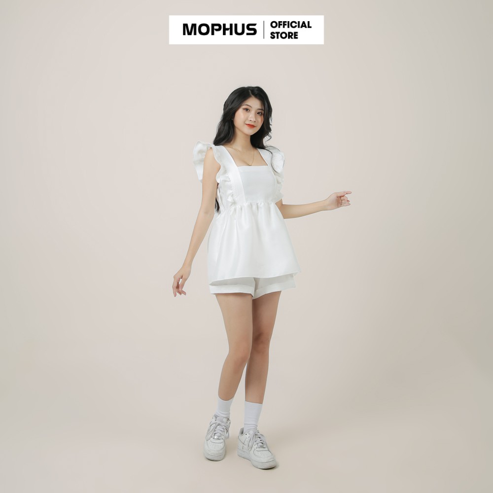 Áo babydoll cổ vuông vai bèo trắng thắt nơ lưng kiểu bánh bèo đen trắng Mophus - MA013 | BigBuy360 - bigbuy360.vn