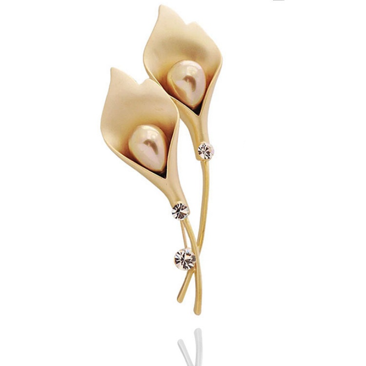 Ghim cài áo hình hoa tulip đính ngọc trai giả thời trang cho nữ