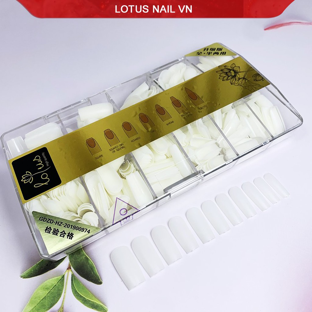 Móng úp vuông nhám sẵn Lotus hộp móng đủ size từ 0-9 không cần phao nhám bề mặt