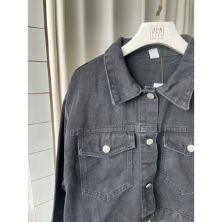 Áo khoác jean crop đen basic-AK553