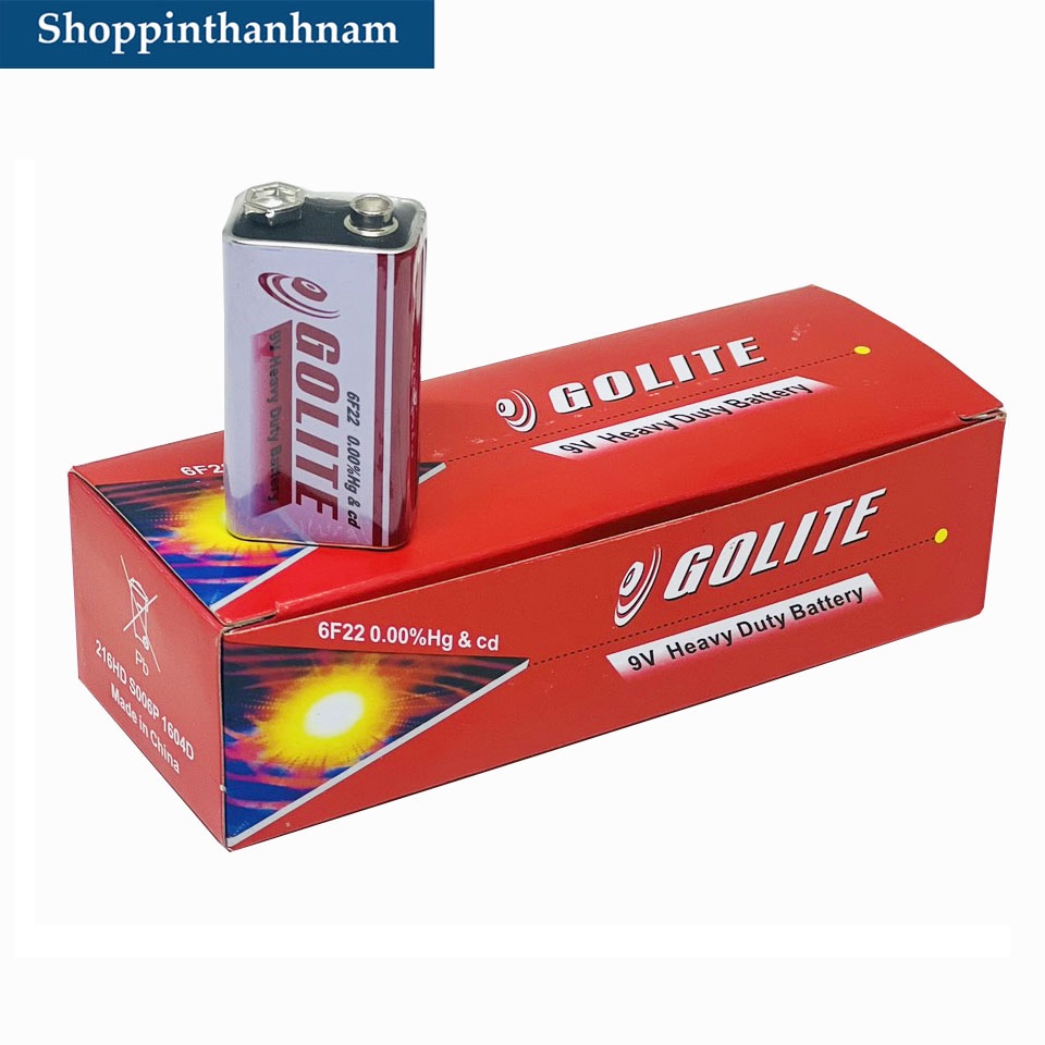 Hộp 10 Viên Pin 9V (Pin Vuông) Golite dung lượng cao