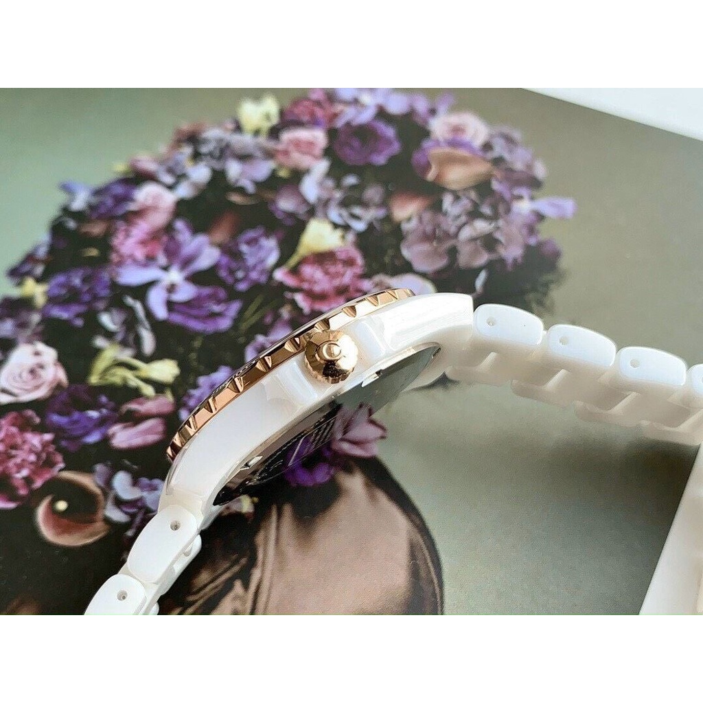 Đồng Hồ Nữ Coach Dây Đá Ceramic Trắng Vỏ Vàng Hồng 32mm