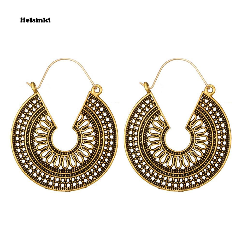 Đôi Khuyên Tai Kim Loại Hình Chữ C Vintage Cho Nữ