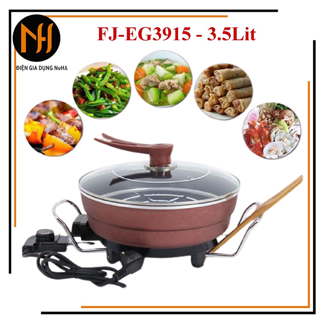 Nồi lẩu điện, chảo lẩu điện đa năng kèm vỉ hấp FUJIKA FJ-EG3915, công suất 1360W, dung tích 3.5L, bảo hành 12 tháng