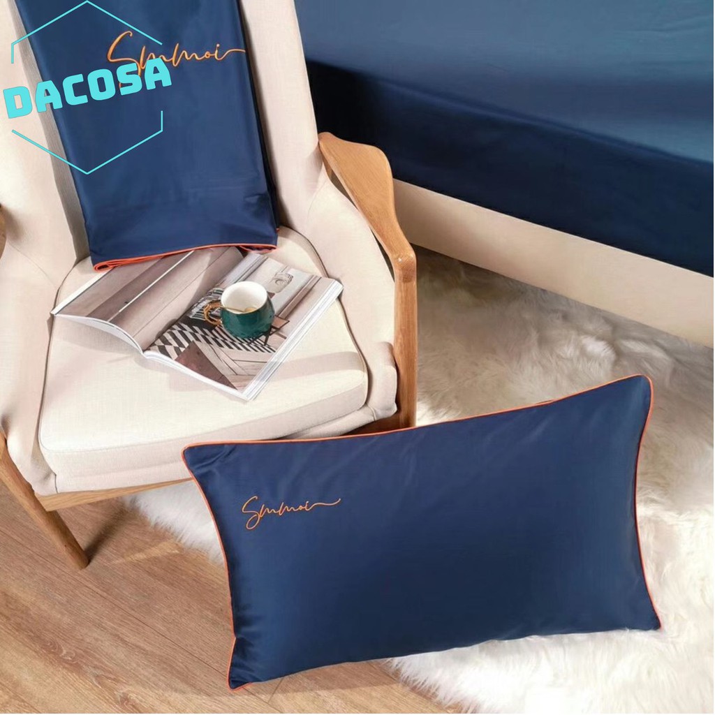 [Giá Sỉ] Bộ Chăn Ga Gối LỤA SUMOI 60S Màu Xanh Than Cao Cấp Khách Sạn