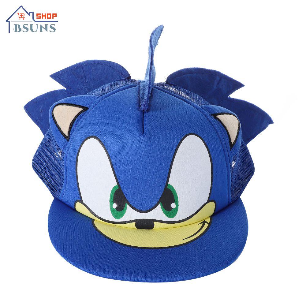 Mũ lưỡi trai nhân vật hoạt hình nhím Sonic phối lưới màu trơn độc đáo bắt mắt cho bé