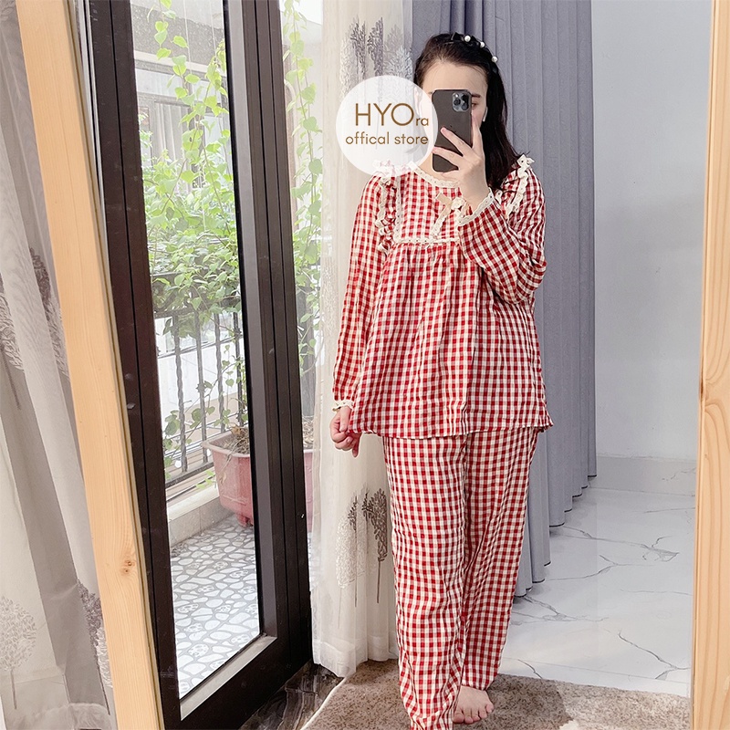 Bộ bầu sau sinh dài tay mặc nhà chất thô mềm có khóa mở ngực Freesize