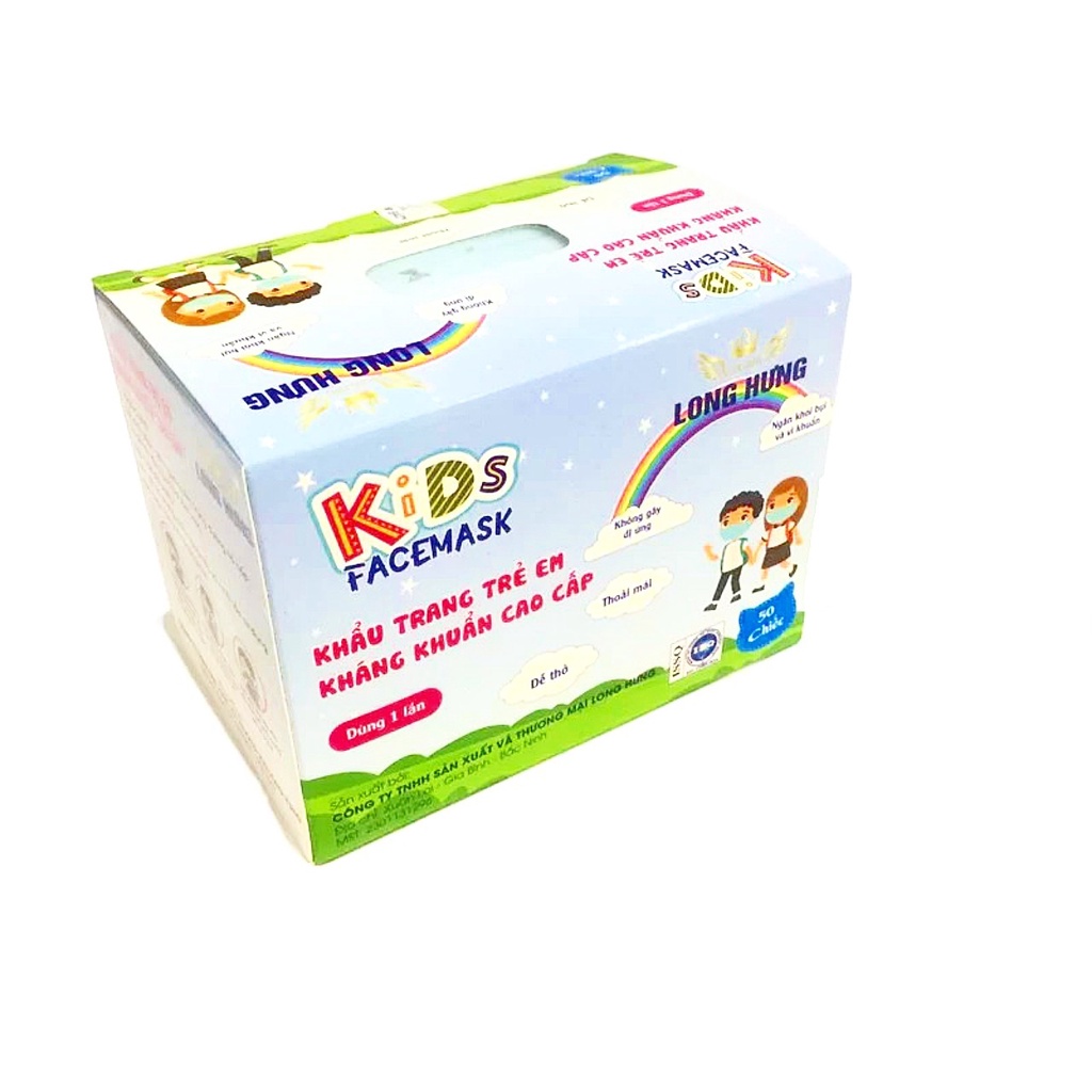 Khẩu trang y tế trẻ em hộp 5 túi x10 cái. Khẩu trang 3 lớp an toàn ,dễ thở, thoái mái phù hợp cho trẻ từ 4-12 tuổi