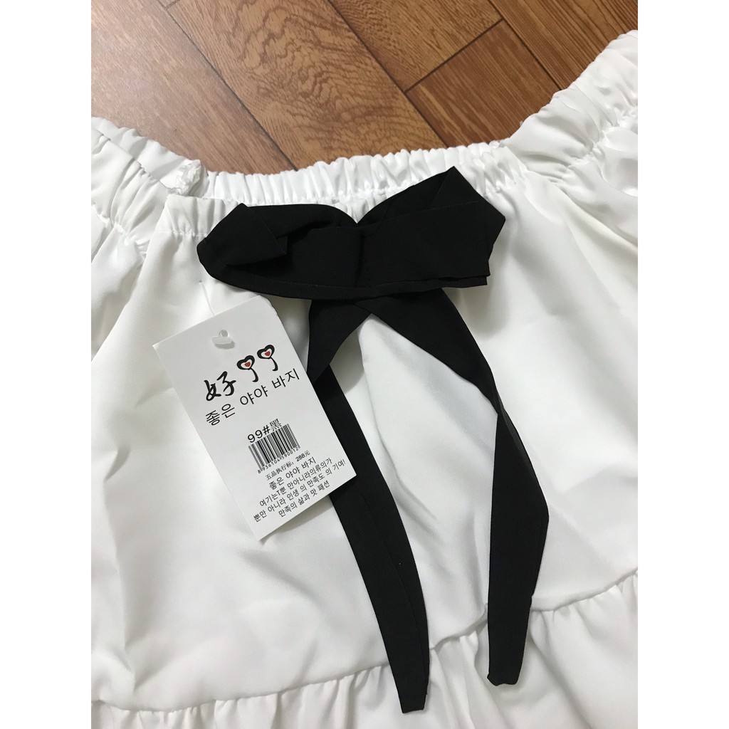 Váy trắng trễ vai babydoll thắt nơ đen mặc được 2 kiểu (ảnh thật cuối)