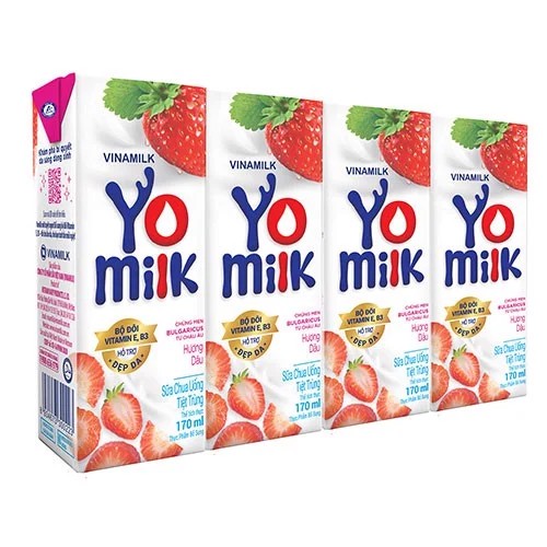 Sữa Chua Uống Yomilk Dâu/Cam Lốc 4 Hộp x 170ml