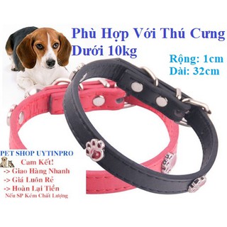 VÒNG CỔ KÈM CHUÔNG CHO Thú Cưng Chó Mèo dưới 10kg Chất liệu da in nổi hình bàn chân Bản rộng 1cm - Pet shop Uytinpro
