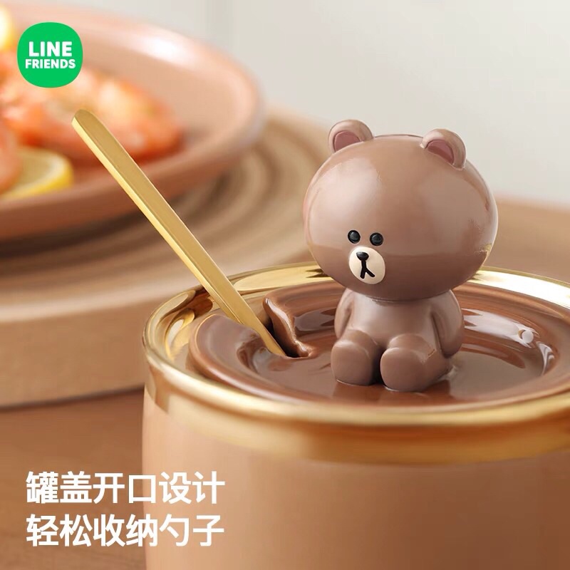 LINE FRIENDS set ấm rót dầu chống rò rỉ dầu, giấm và hũ đựng gia vị có nắp và thìa siêu đẹp sang