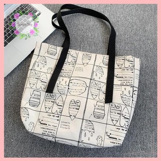 Túi Tote Vải Canvas 💖FREESHIP💖Túi Tote Vải Canvas Lớn Họa Tiết Trái Tim Phong Cách Hàn Quốc Cao Cấp