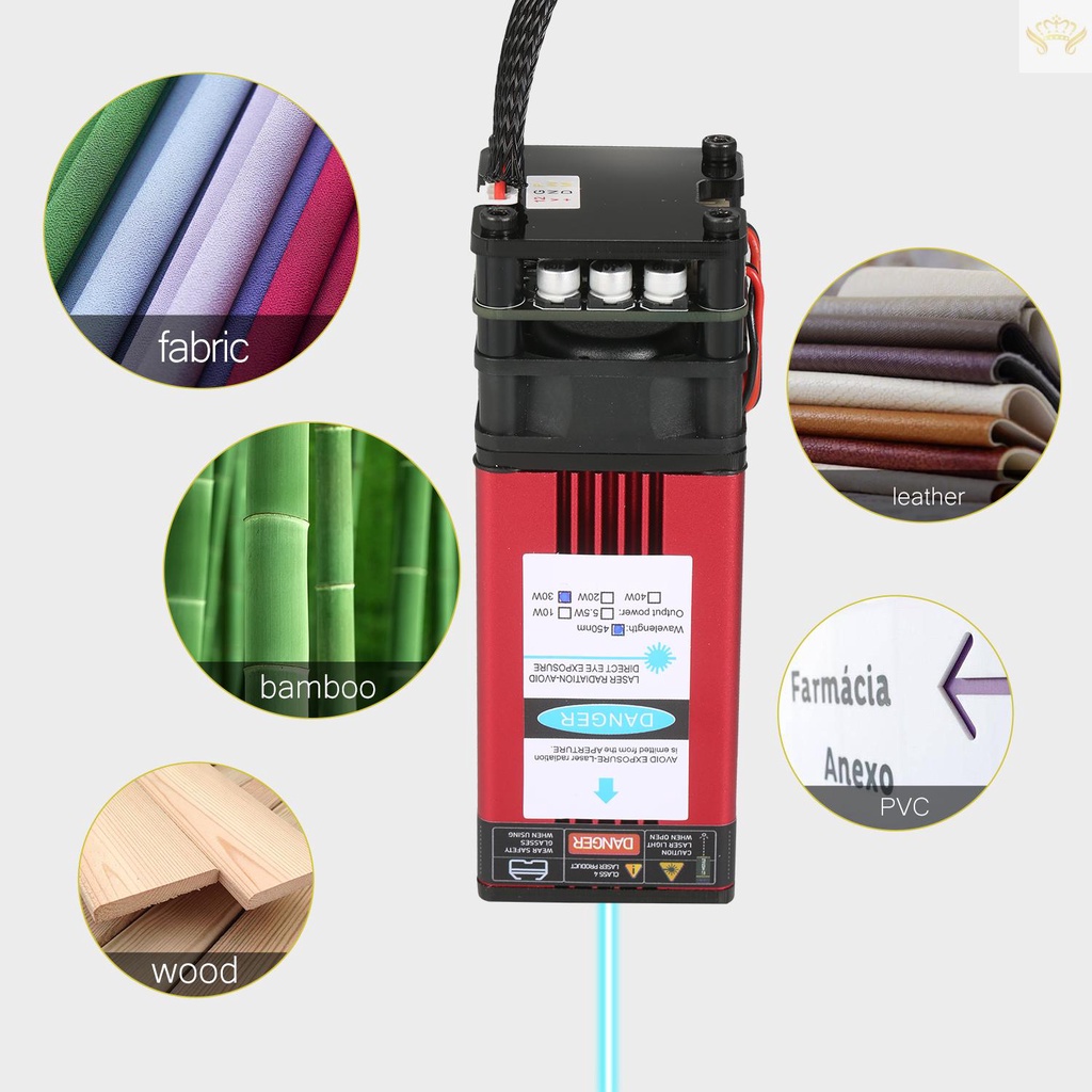 Mô Đun Laser 30W 450nm Đầu Cố Định Độ Chính Xác Cao Bằng Nhựa Và Da Dành Cho Máy Khắc Gỗ CNC
