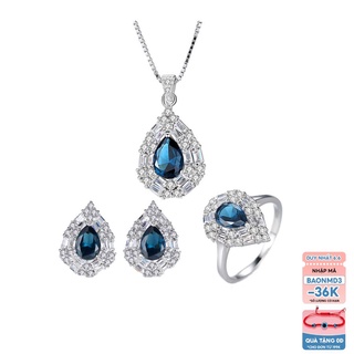 Bộ Trang Sức Bạc Nữ Thiết Kế Hình Giọt Nước Đính Đá Màu  Sang Trọng  BNT617-Bảo Ngọc Jewelry