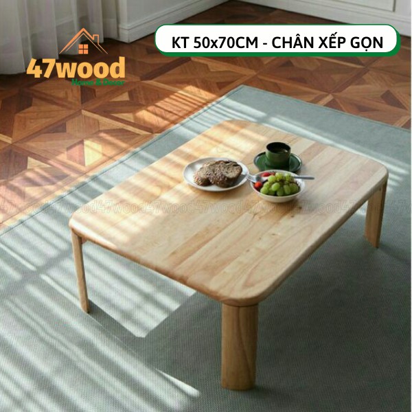 Bàn trà xếp gọn 47wood chân bánh mỳ kíc thước 50x70cm