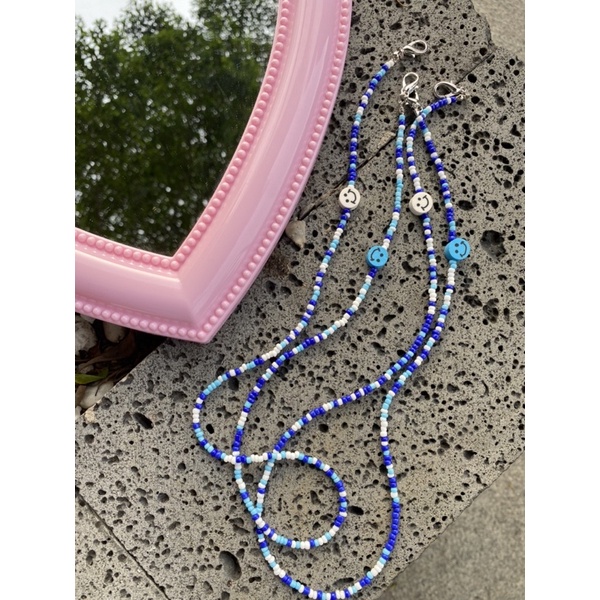 Dây đeo khẩu trang / mask chain màu xanh dương mặt cười