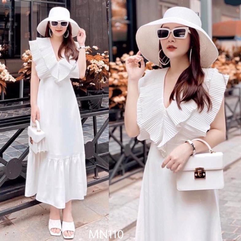 Đầm maxi xoè trắng | đầm maxi dài | váy maxi dập ly | váy trắng sang trọng đi biển đi chơi dạo phố N110 | BigBuy360 - bigbuy360.vn