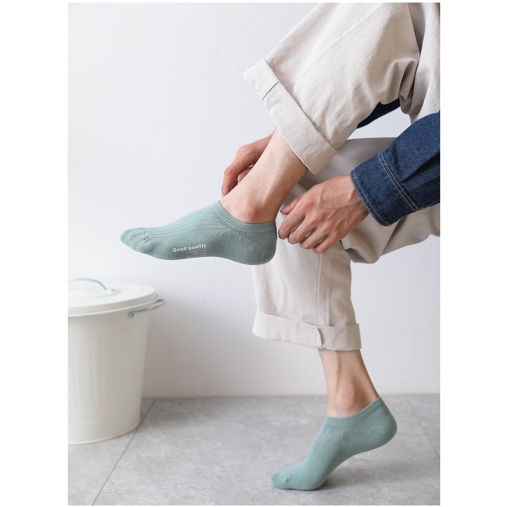 Tất Cổ thấp nam Màu trơn Cotton Vớ gân trơn nam cổ ngắn Thu Đông