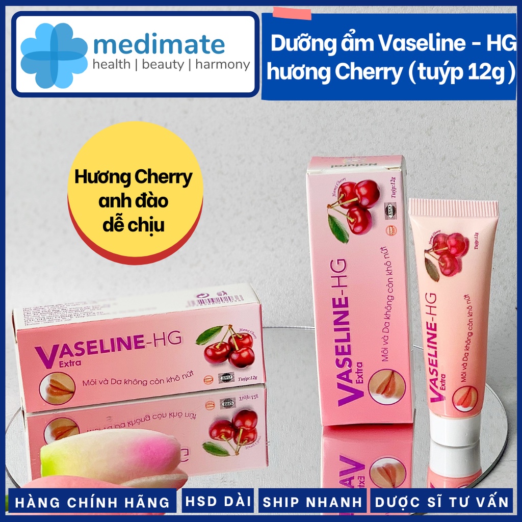 Dưỡng môi Vaseline HG extra hương anh đào (cherry) giúp môi mềm mại, mịn màng tuýp 12g