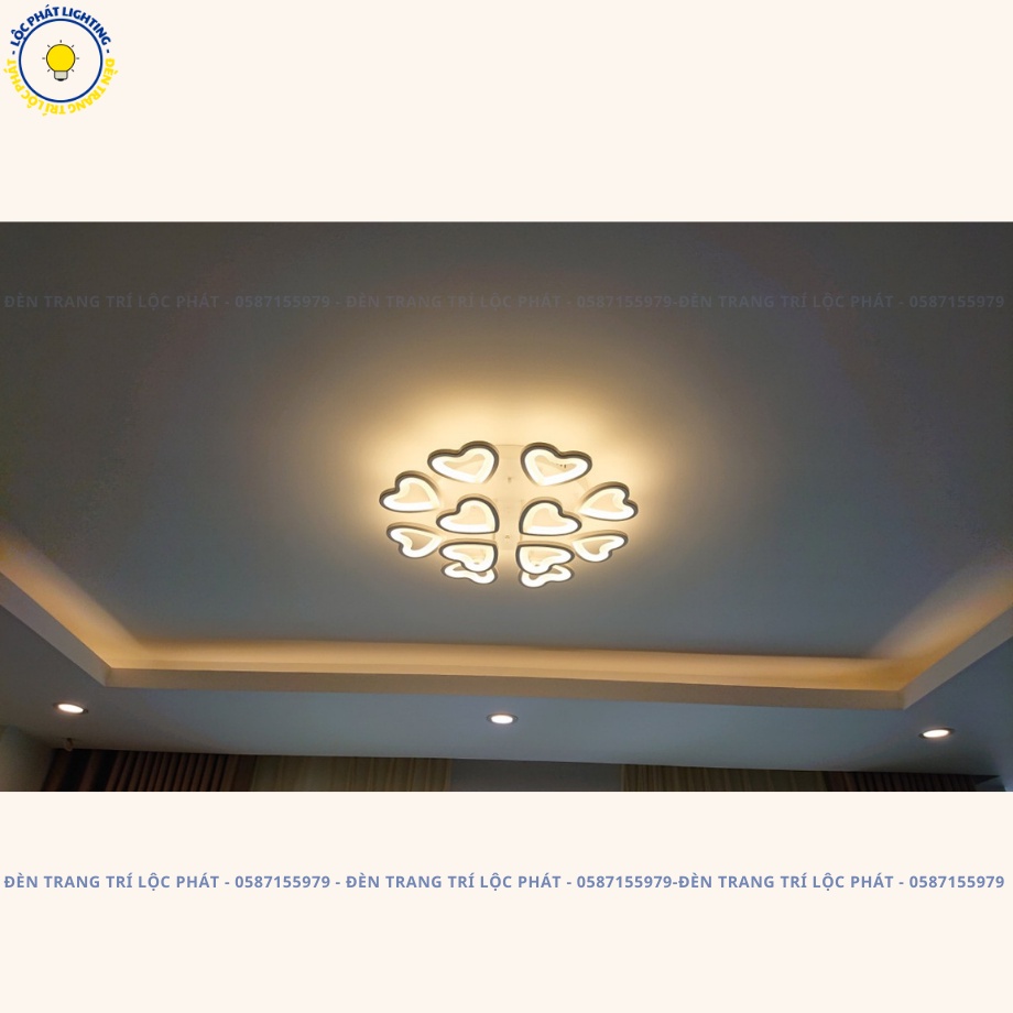 Đèn trần, đèn ốp trần 12 cánh tim 3 chế độ sáng kèm khiển trang trí phòng sang trọng hiện đại