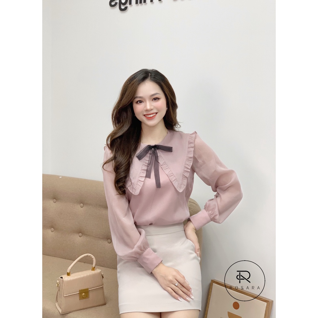 Áo sơ mi thời trang nữ cổ bèo nơ cách điệu Rosara AM242