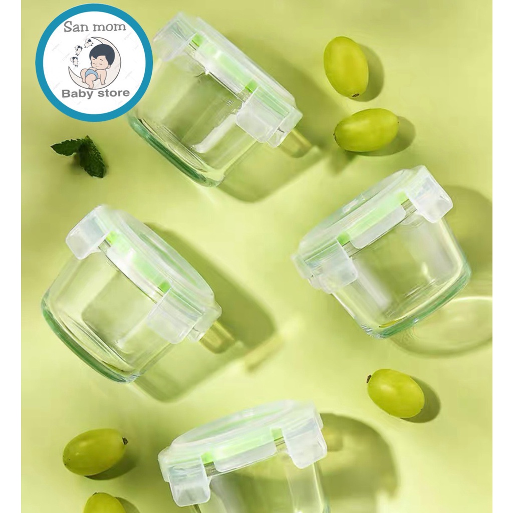 Hộp Thủy Tinh Trữ Đồ Ăn Dặm Cho Bé, Hộp Trữ Đông Thực Phẩm Ăn Dặm 180ML, Hộp Thủy Tinh Có Vạch Chia, Rớt Không Bể
