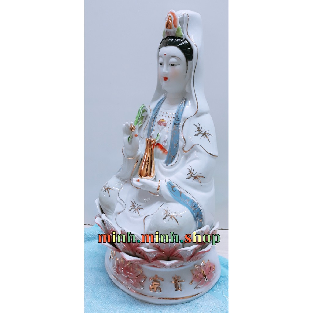 Tượng Phật Quan Âm ngồi sen hồng 12inch + Khuyến mãi bộ giấy cúng