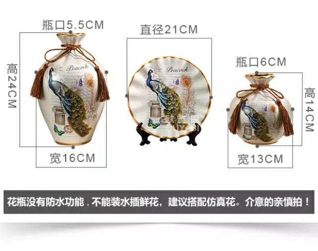 Bộ Ba Bình Gốm Trang Trí Kèm Hoa