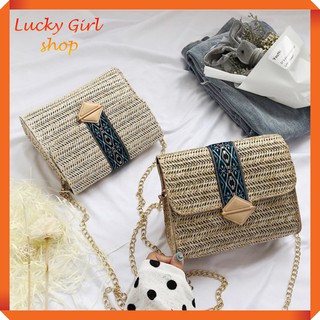 Túi Cói Đeo Chéo Hình Ví Phong Cách Vintage Size 19*16*8cm - Lucky Girl shop NHA TRANG
