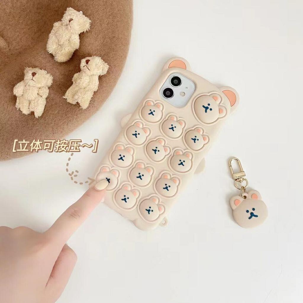 Ốp điện thoại họa tiết gấu 3d đáng yêu có dây đeo tiện lợi cho IPhone 11 12promax 7Plus X Xs Max XR 8 7 SE2020