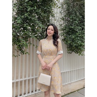 [Mã FAMALLT5 giảm 15% đơn 150k] Váy lụa cổ đức phối ren GV035 - Genni