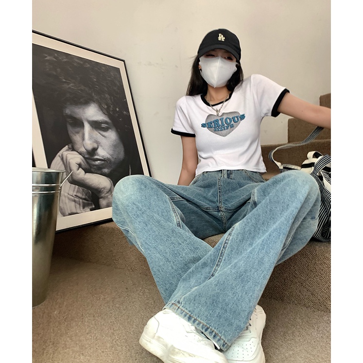 Áo Thun cotton Ngắn Tay Hở Vai Ôm Dáng Màu Sắc Tương Phản Thời Trang Cho Nữ